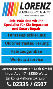 Banner zeigt Leistungen und Kontaktinfos von Lorenz Karosserie + Lack GmbH in Wetter, Autolackierung und Karosserie.