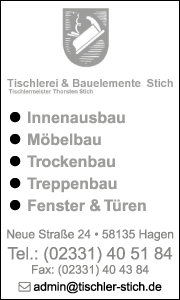 Banner der Tischlerei Stich in Hagen mit Übersicht der Leistungen wie individuelle Holztüren, Möbel und maßgeschneiderte Holzlösungen.
