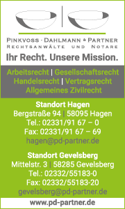 Banner der Kanzlei Pinkvoss • Dahlmann & Partner in Gevelsberg mit Kontaktdaten, Notar- und Rechtsdienstleistungen für Mandanten.