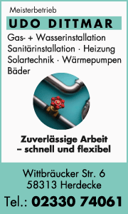 Banner mit Kontaktdaten und Leistungen vom Heizungsfachbetrieb Udo Dittmar in Herdecke für Heizung, Sanitär und Wärmepumpenservice