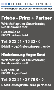 Banner mit Kontaktdaten und Leistungsinformationen der Kanzlei, zeigt Services wie Wirtschaftsprüfung, Steuerberatung und Betriebsprüfung.